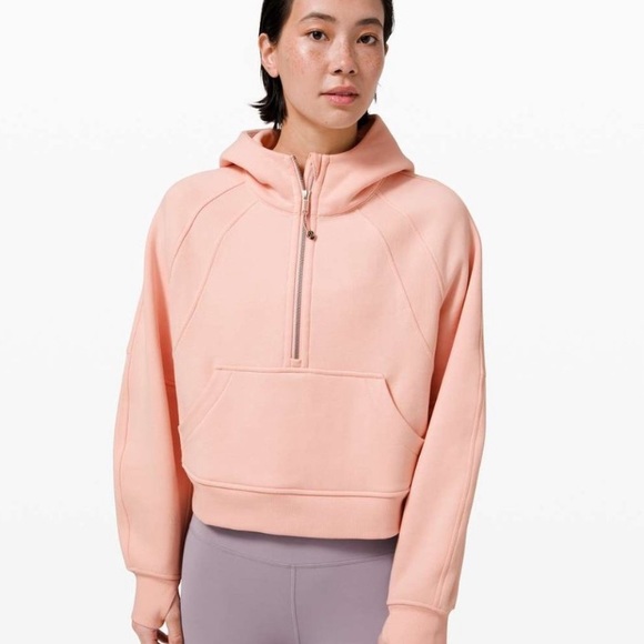 lululemon athletica Tops - EUC Lululemon Oversized Half zip cropped scuba hoodie XS/S - Pink Mist